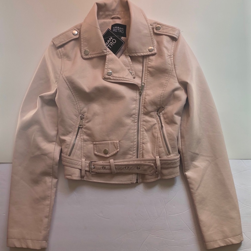Blush Pink faux leather Moto Jacket